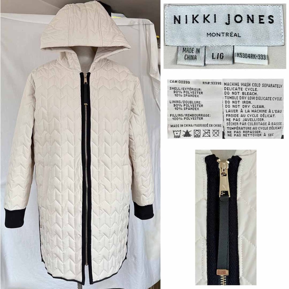 NIKKI JONES  Women Large Beige Classic Weave Padded Coat EUC